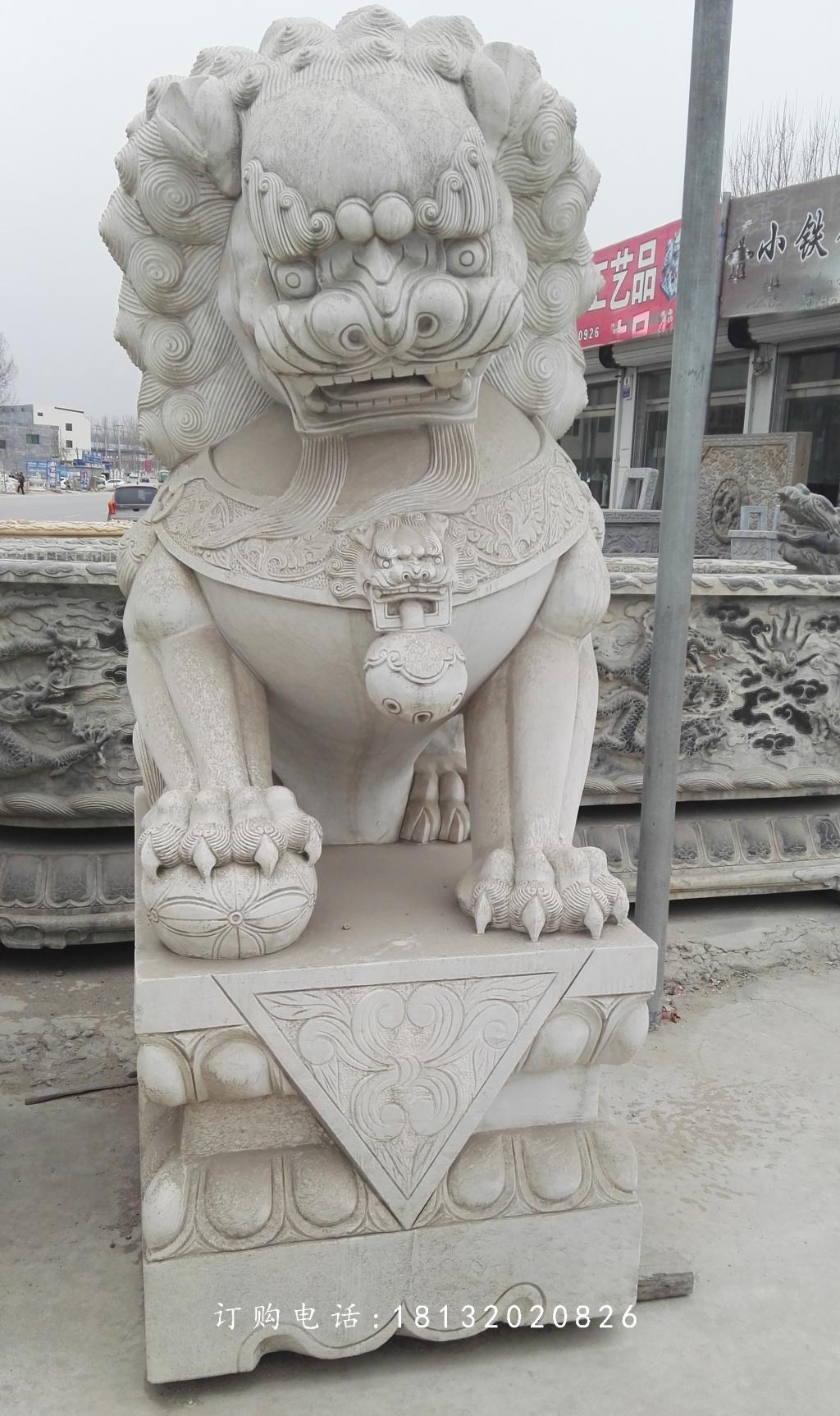 繡球獅子雕塑,石雕看門獅子 (3)