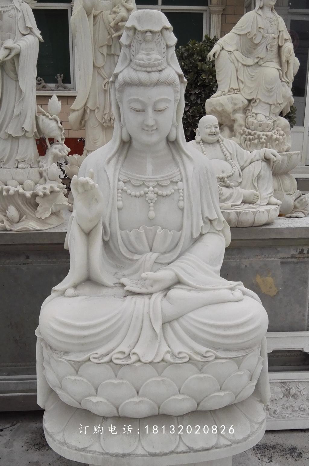 漢白玉觀音石雕,坐式觀音菩薩