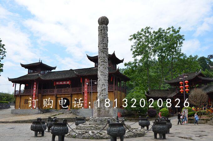 大理石柱子，迎龍柱石雕