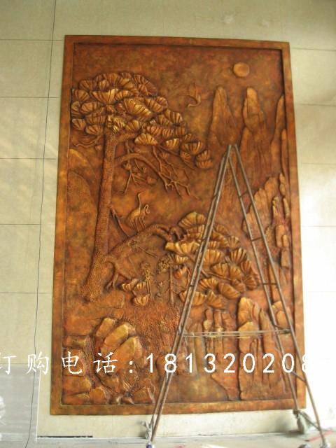 銅浮雕,松鶴延年銅浮雕