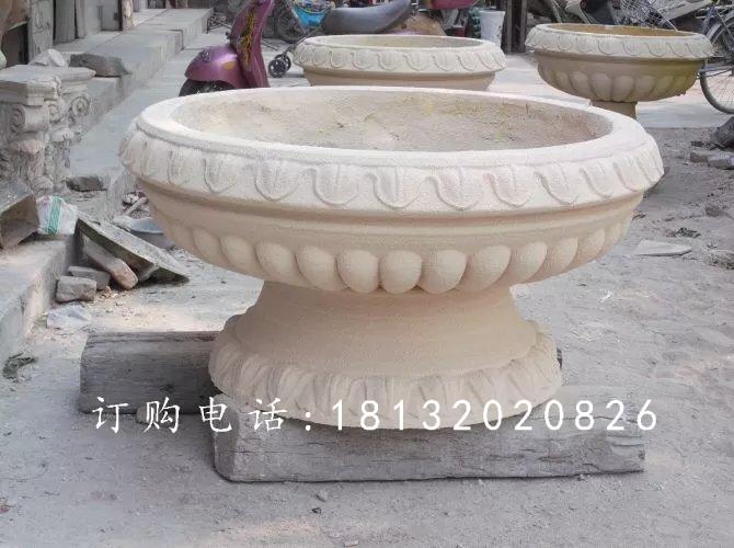 玻璃鋼仿砂巖花盆,公園花盆雕塑
