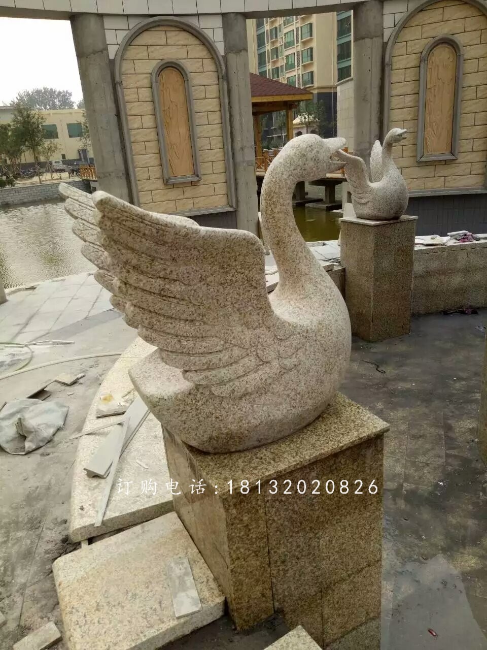 砂巖天鵝雕塑,小區景觀動物石雕
