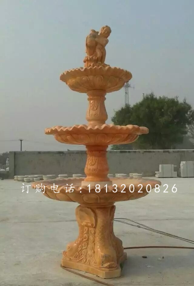 晚霞紅石雕跌水盆,石噴泉雕塑