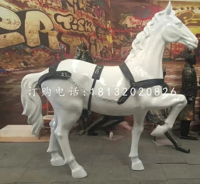抬蹄馬雕塑,玻璃鋼白馬動物雕塑 (3)