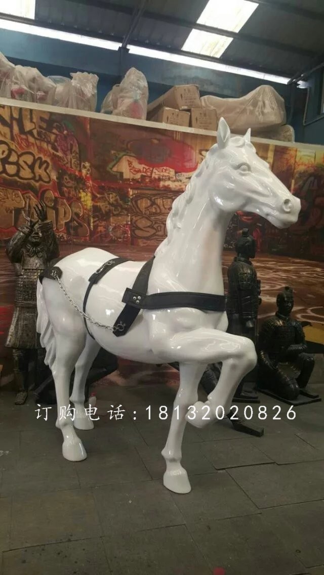 抬蹄馬雕塑,玻璃鋼白馬動物雕塑 (2)