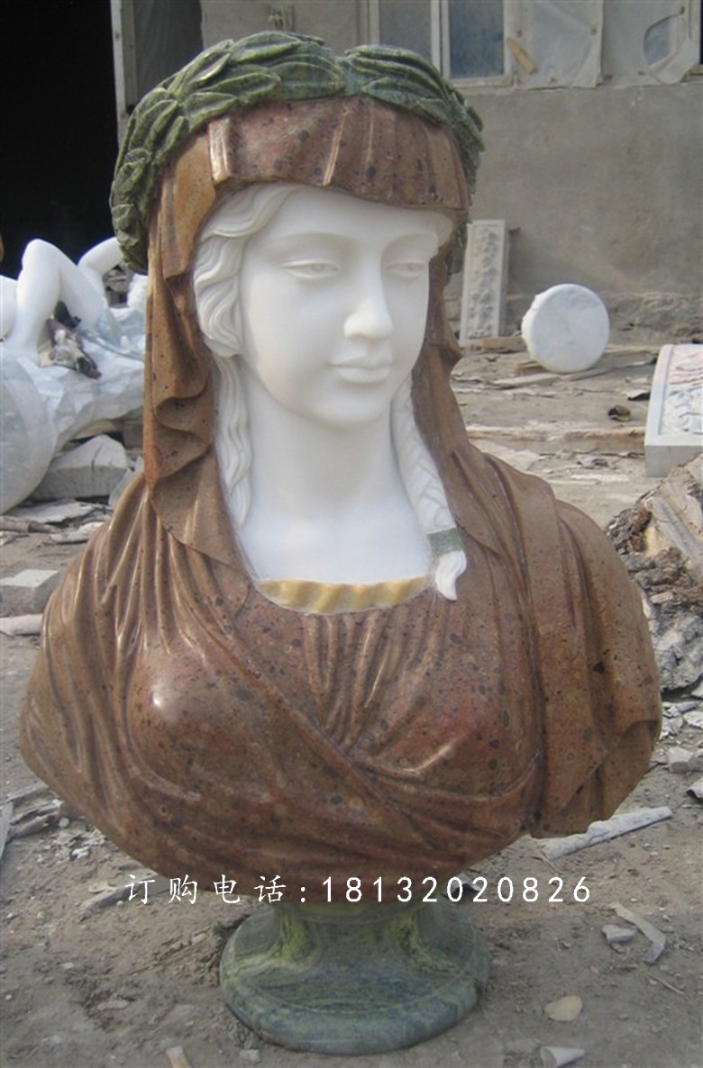 西方美女胸像雕塑,漢白玉人物石雕 (3)