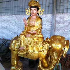 玻璃鋼普賢菩薩雕塑，貼金佛像雕塑