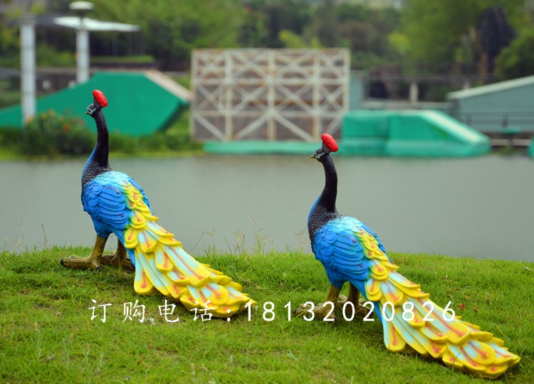 藍(lán)孔雀雕塑,玻璃鋼仿真孔雀雕塑 (3)