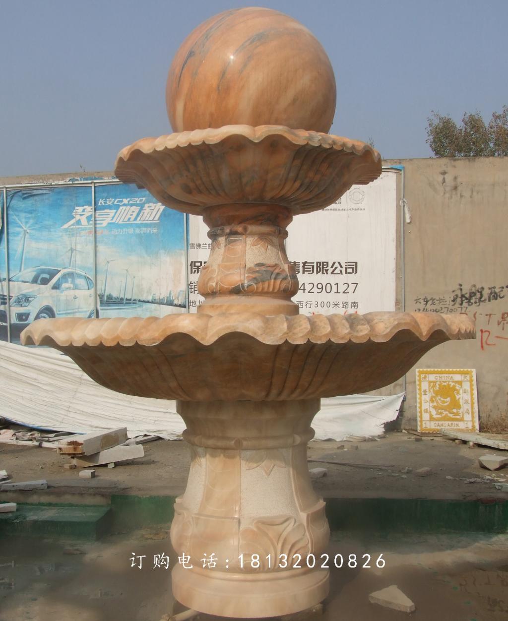 大型風水球噴泉,晚霞紅風水球石雕 (1)