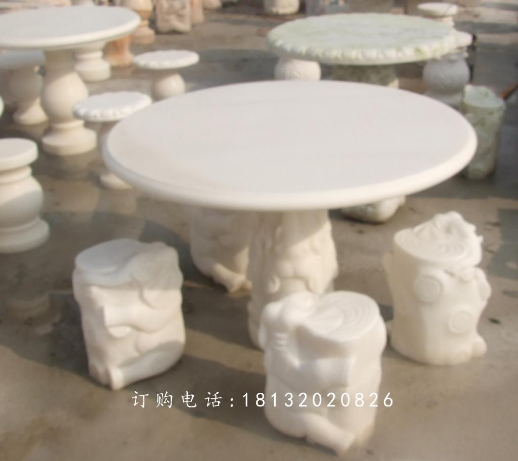 漢白玉圓桌石雕,漢白玉象凳石雕 (1)
