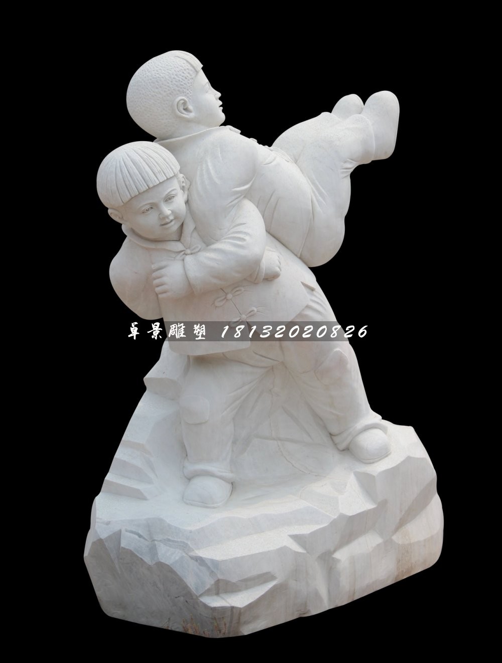 漢白玉小孩游戲石雕,公園小品石雕 (6)