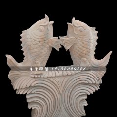 雙魚(yú)石雕，公園石雕魚(yú)噴泉