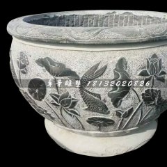 仿古水缸石雕,青石魚缸雕塑