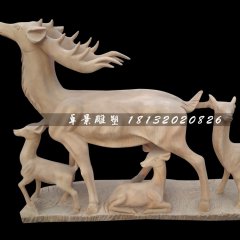 晚霞紅小鹿石雕,母子鹿石雕
