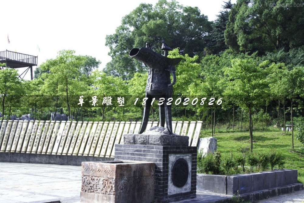 酒樽銅雕,仿古青銅酒器雕塑