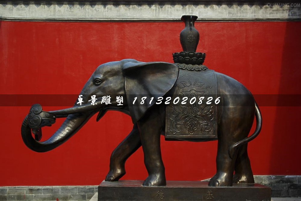 大象銅雕,象馱寶瓶銅雕
