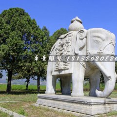 大理石大象雕塑,象馱寶瓶石雕