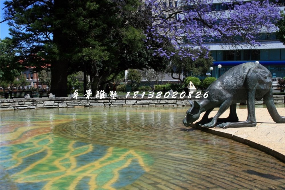 袋鼠飲水銅雕,公園動物銅雕