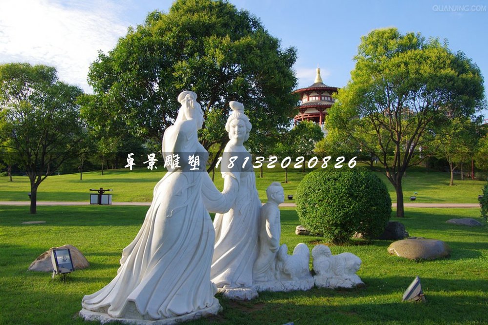 古代美女石雕,公園漢白玉人物雕塑