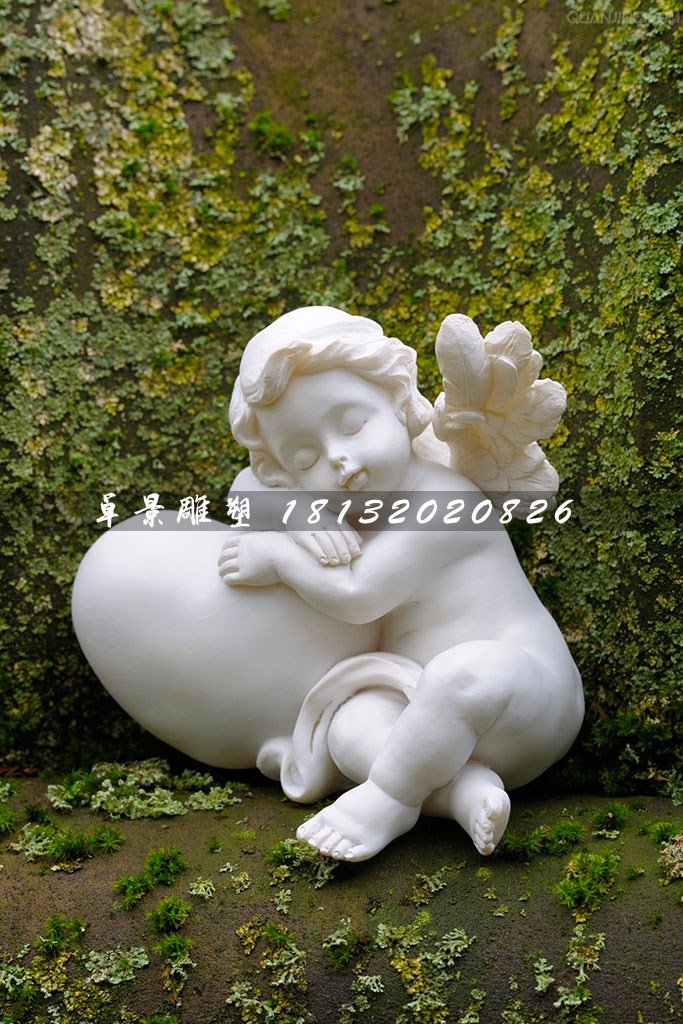 睡覺(jué)的小天使石雕，公園漢白玉人物石雕