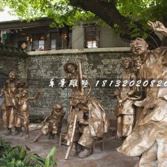 說書銅雕，公園情景雕塑