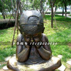 思考的小男孩銅雕，公園小品銅雕