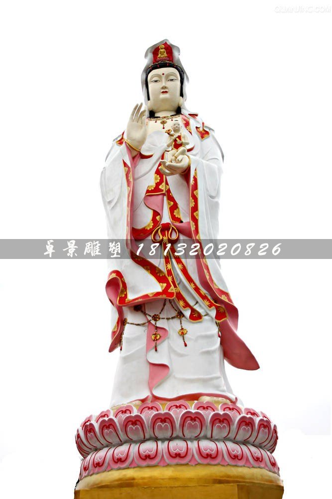 送子觀音雕塑，玻璃鋼彩繪佛像