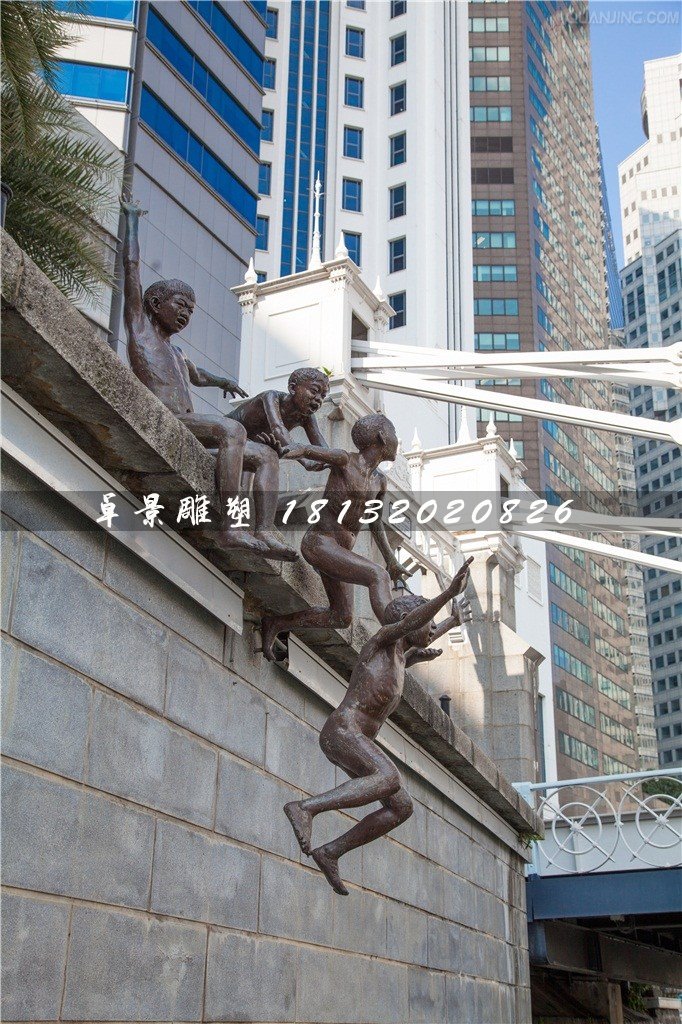 小孩跳水銅雕，街邊景觀銅雕