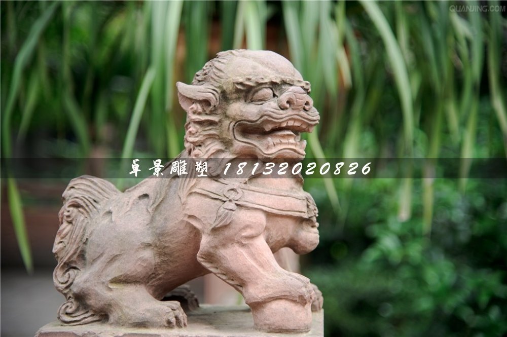 小獅子石雕,晚霞紅動物石雕