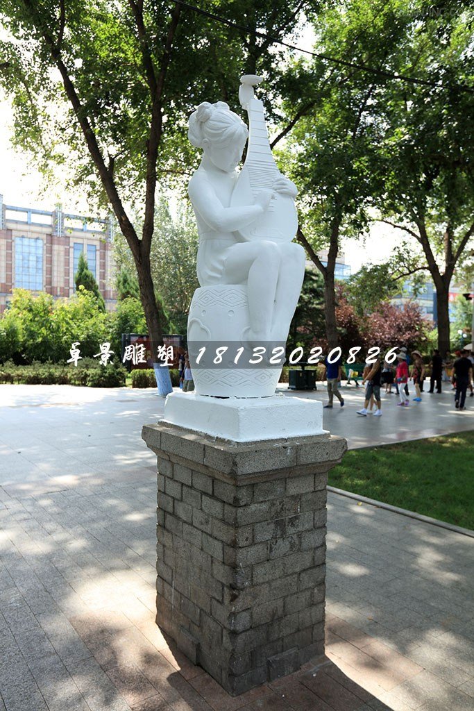 小女孩彈琵琶石雕,公園景觀石雕