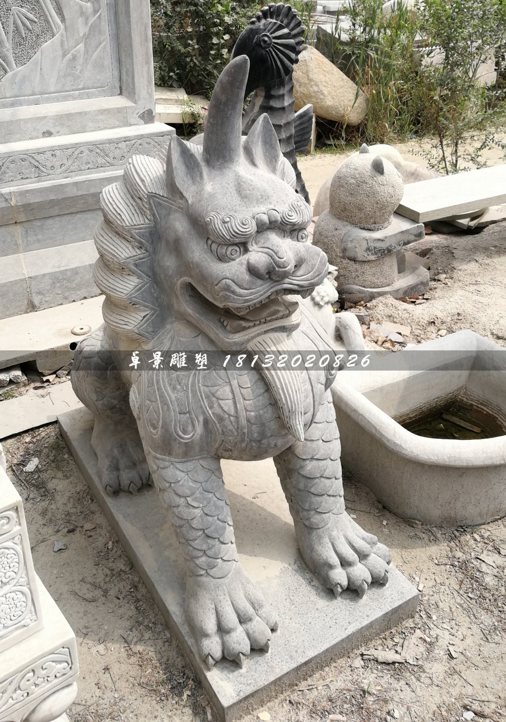 獨角獸石雕,青石神獸