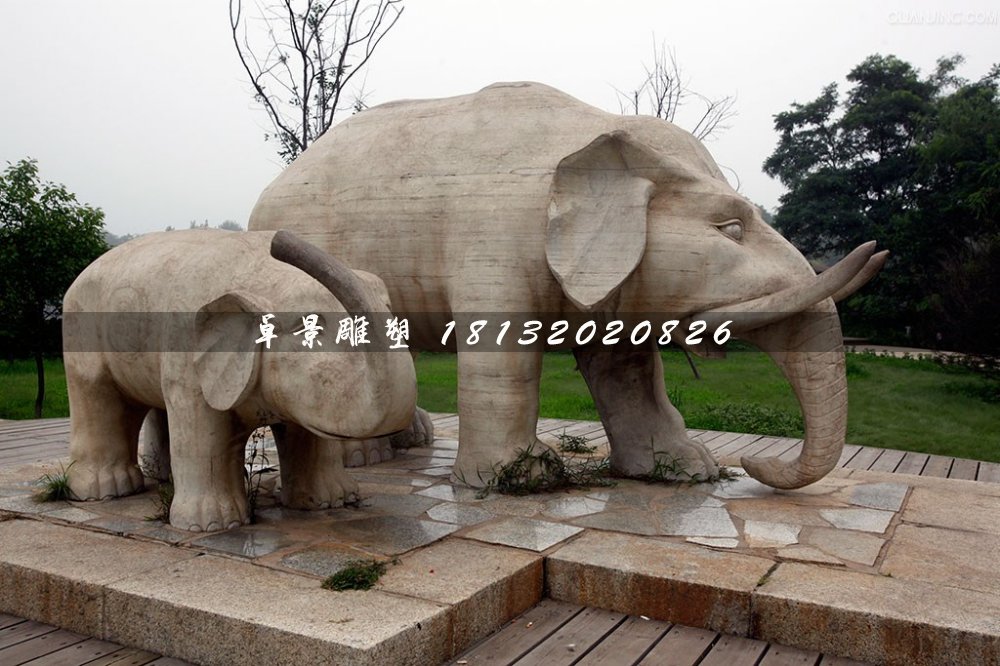母子象石雕,公園動物石雕