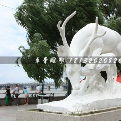 母子鹿石雕,漢白玉動物雕塑