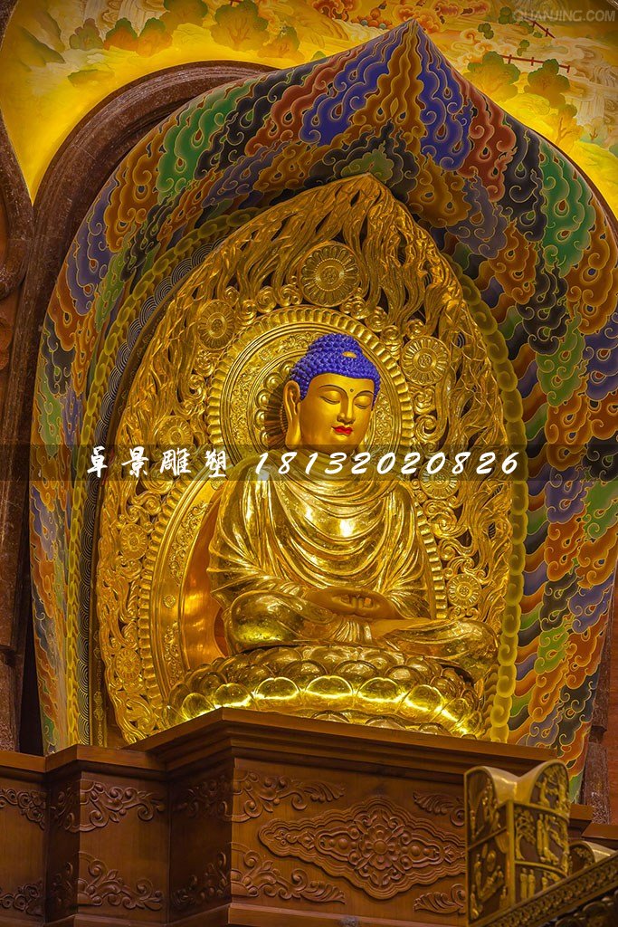 釋迦牟尼雕塑，玻璃鋼貼金佛像