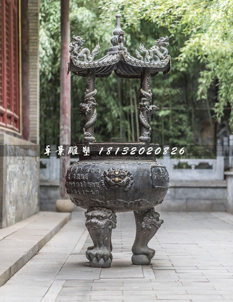 寺廟銅香爐,三足香爐銅雕 (3)