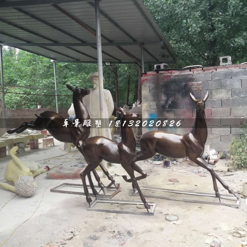 奔跑的鹿銅雕,公園動物銅雕