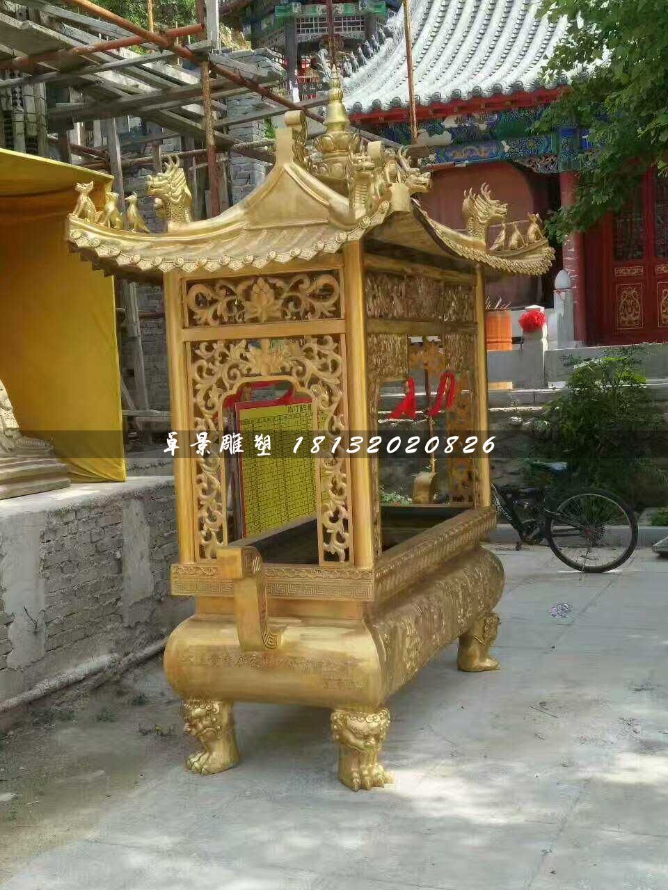 方形香爐銅雕,寺廟銅香爐