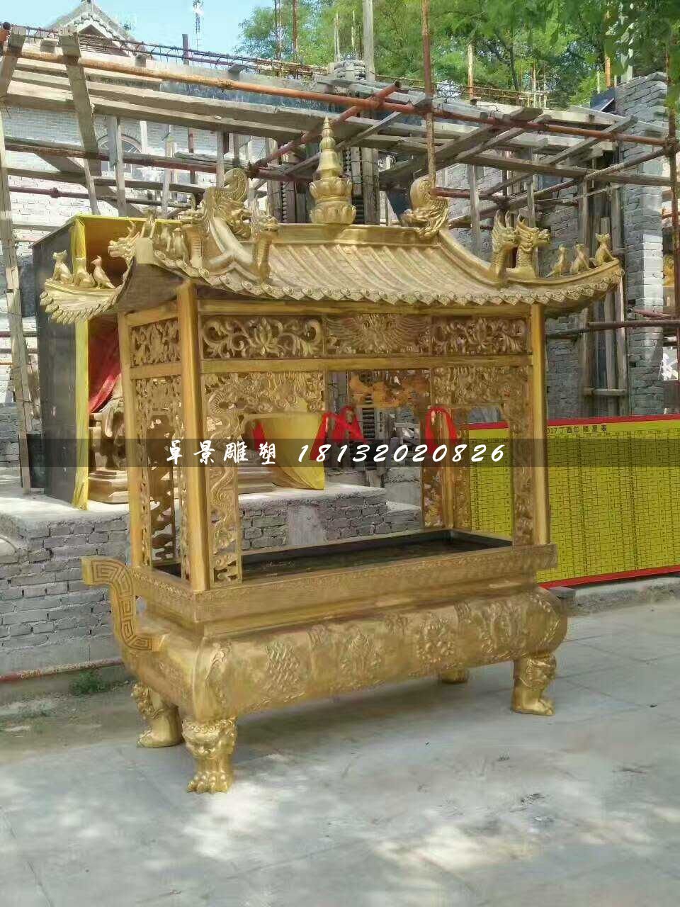 方形香爐銅雕,寺廟銅香爐 (2)