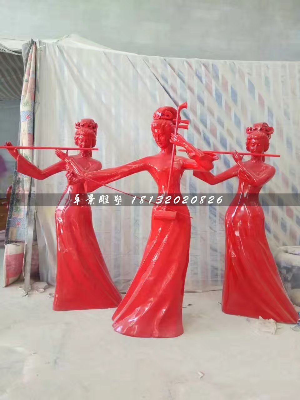古代美女演奏雕塑,玻璃鋼人物雕塑