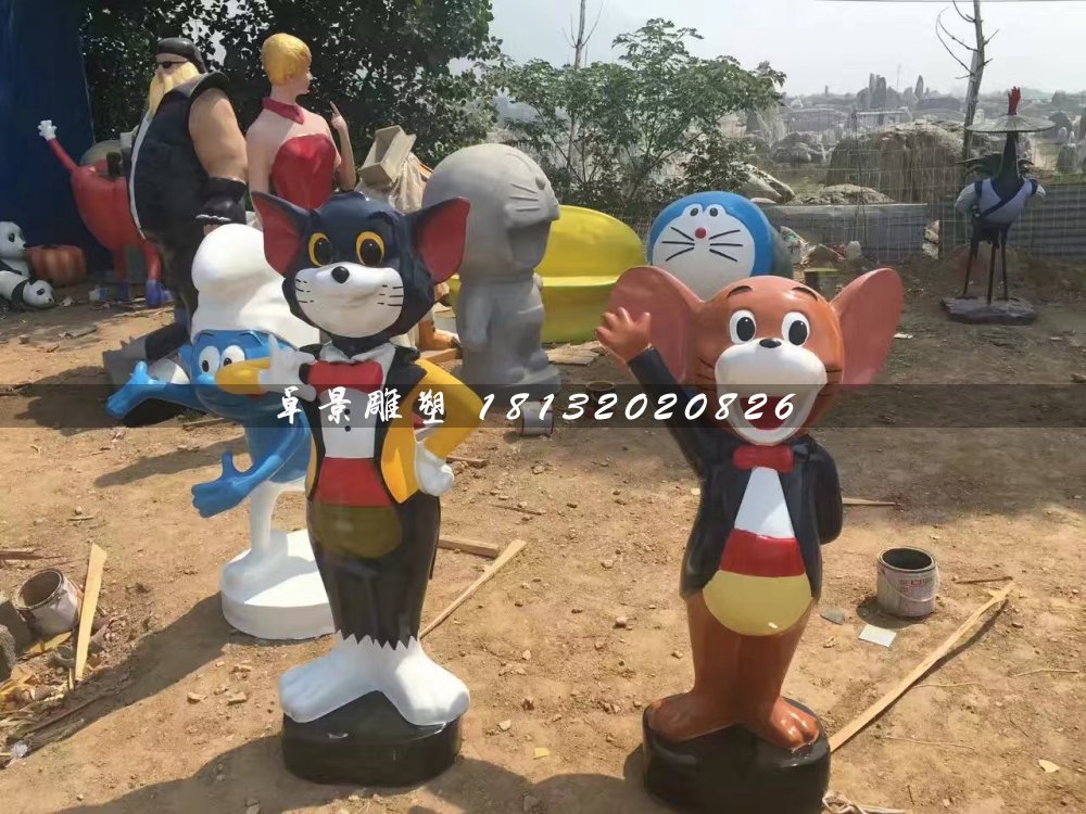 貓和老鼠雕塑,玻璃鋼卡通雕塑