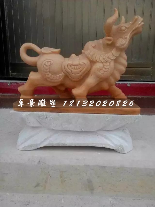 牛氣沖天石雕,晚霞紅石雕牛 (1)