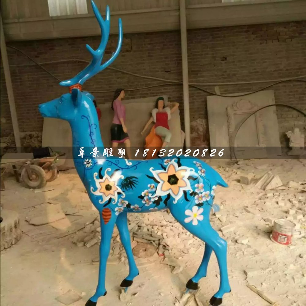 彩繪小鹿雕塑,玻璃鋼動物雕塑
