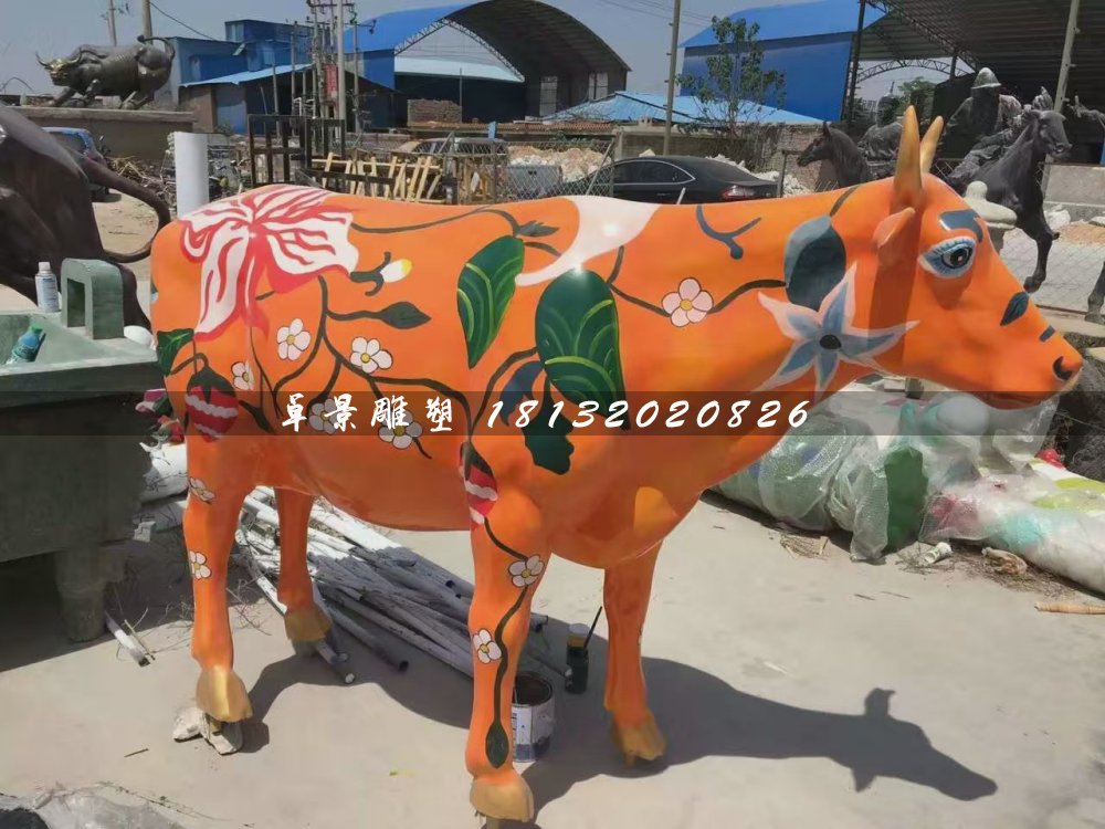 彩繪牛雕塑,玻璃鋼動物雕塑