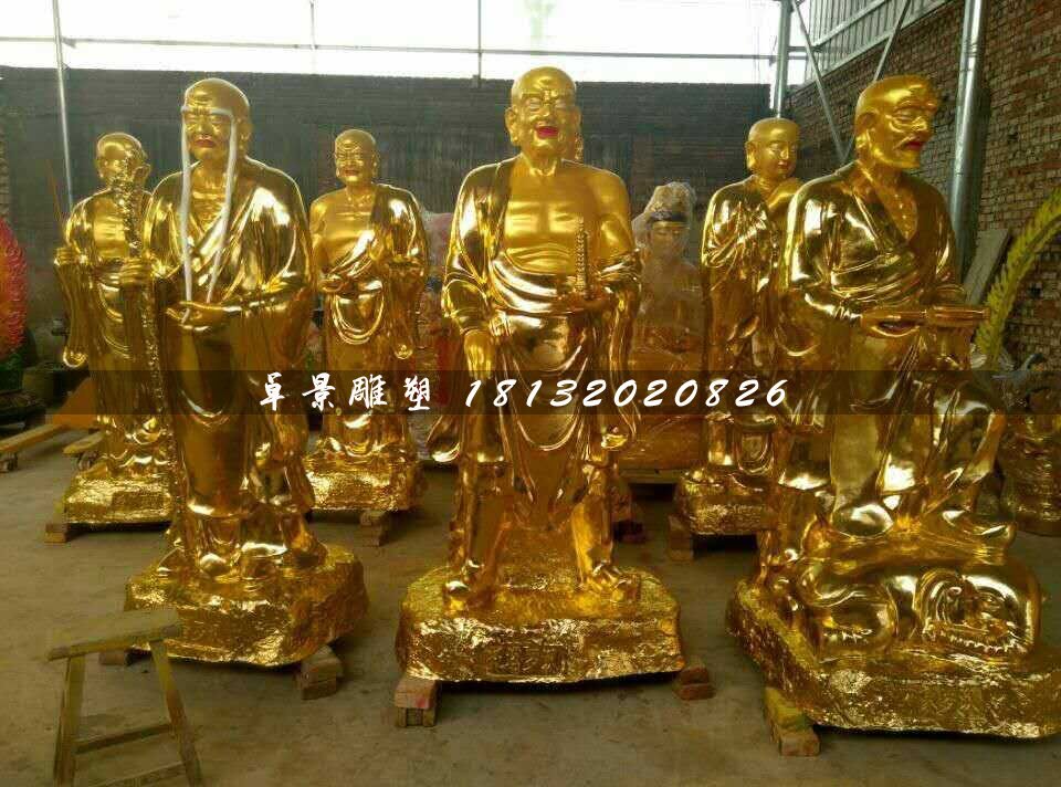 十八羅漢銅雕,貼金佛像銅雕