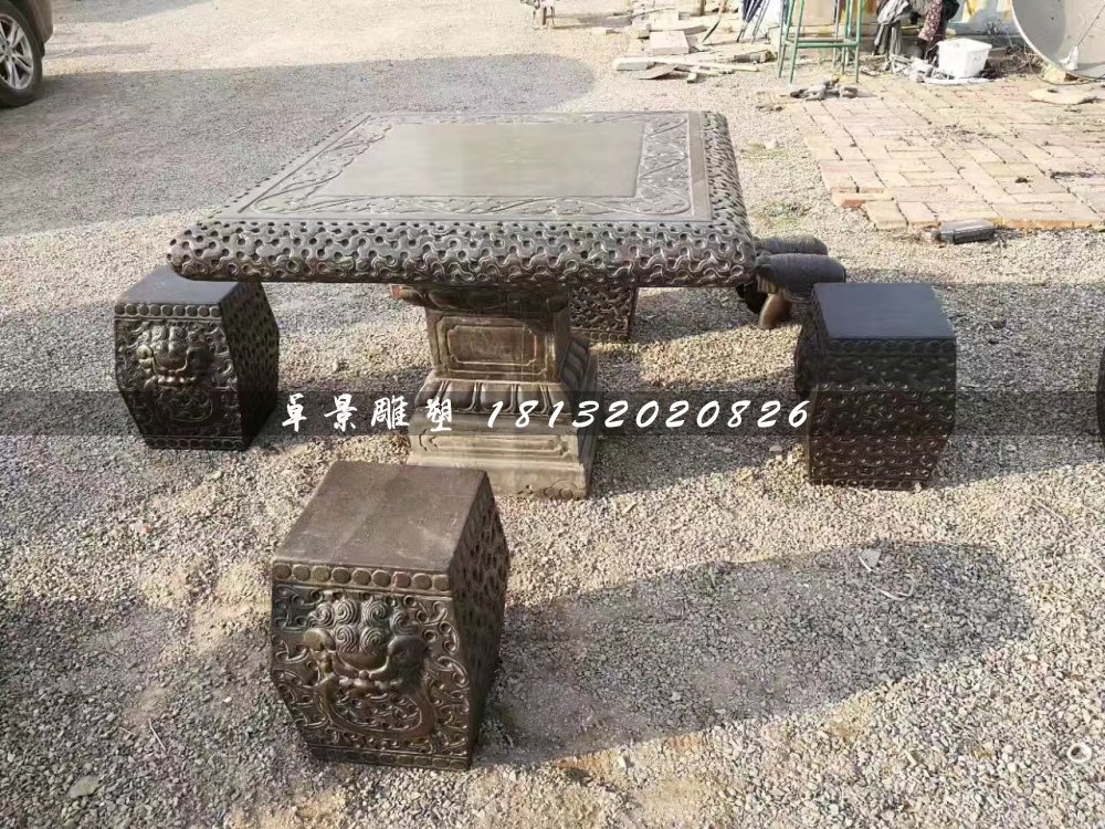 方桌方凳石雕,公園桌椅石雕