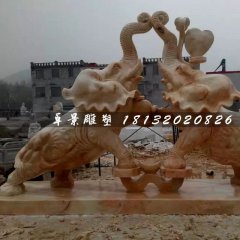 晚霞紅大象石雕,如意象石雕