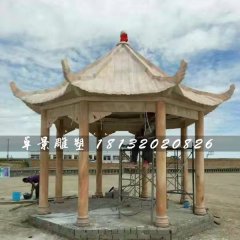 晚霞紅八角涼亭,公園石涼亭