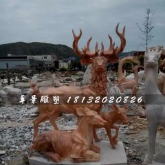 晚霞紅鹿石雕,公園動物石雕