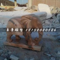 大象石雕,晚霞紅小象雕塑