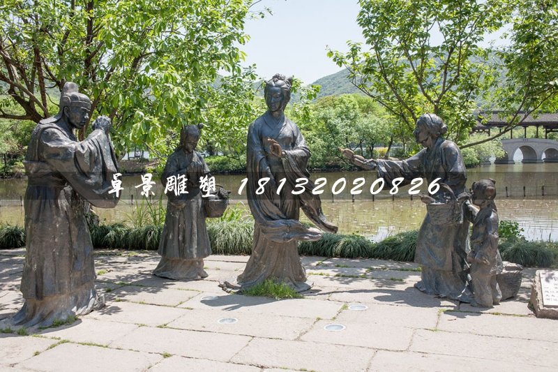 賣蓮藕銅雕,古代人物銅雕
